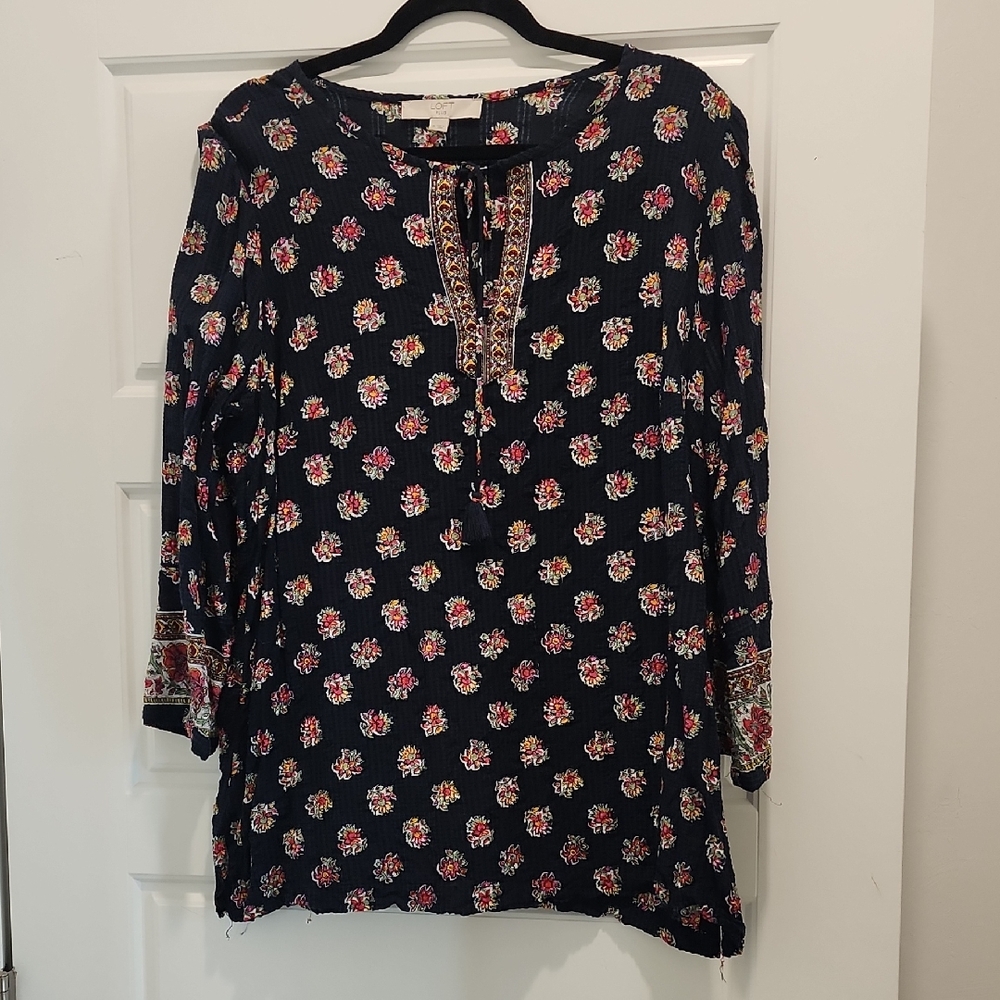 Loft size 16 Floral Print Women's Top - Navy